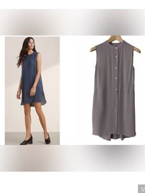 Aritzia Wilfred Taupe Beauzelle Silk Dress Sleeveless Button Natural XS Pockets